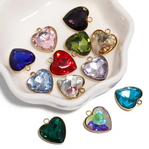 Collar con colgante de cuarzo y cristal de aleación con forma de corazón de amor, 2 uds., 15x13mm, para mujer, sanación sagrada, romántico - Product Image 1