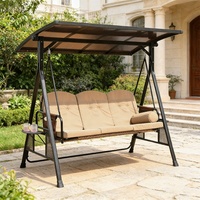 Fauteuil suspendu d'extérieur moderne en métal avec coussins imperméables - Conception à double balançoire pour cour de villa et terrasse - 3 places