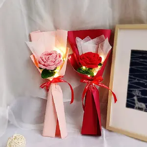 뜨거운 판매 크리 에이 티브 뜨개질 시뮬레이션 꽃 장미 카네이션 해바라기 손으로 짠 완료 어머니의 날 발렌타인 데이 선물