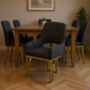 Chaise de salle à manger Homeera en similicuir avec pieds dorés, mobilier de salle à manger moderne rembourré - Product Image 2