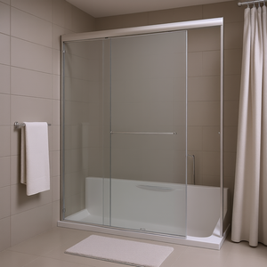 Puerta de Ducha Corredera Doble Semierizada de 44-48 Pulgadas Ancho x 72 pulgadas H 1/4 pulg. Puerta de vidrio templado con acabado en níquel cepillado - Product Image 2