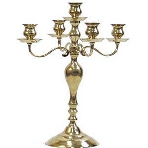 Candelabro de Lujo de 5 Brazos Color Dorado, Decoración para Bodas, Centro de Mesa, Portavelas Decorativo de Latón, Venta Caliente - Product Image 1