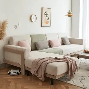 Moderne minimalist ische Möbel Wohnzimmer Apartment L-Form Stoff Schnitts ofa Set Freizeit Massiv Eiche Holz Ecksofa