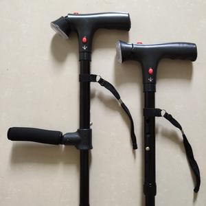 Canne pliante en alliage d'aluminium à <span class=keywords><strong>double</strong></span> poignée avec lumière LED et alarme antidérapante à quatre coins Bâton de <span class=keywords><strong>marche</strong></span> télescopique pour personnes âgées - Product Image 3