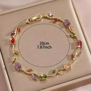 Wholesale Luxury Trendy <strong>Cute</strong> Copper 18K Gold Plated Flower Tulip Leaf Zircon Cuff <strong>Bracelet</strong> for Women Jewelry Gift - Product Image 5