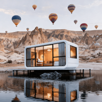 Maison préfabriquée au design moderne 2025, cabine Apple imperméable, bureau en acier, nouvelle technologie pour hôtel, solution de conception graphique, salle de bain