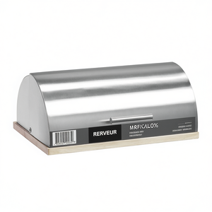 กล่องใส่ขนมปังไม้ไผ่ สแตนเลส ไม้ยางพารา 39.5x28x16 ซม. สีเงิน สีธรรมชาติ - Product Image 2