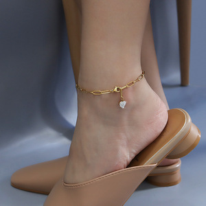 MICCI Mắt Xích Kẹp Giấy Trang Sức Chân Bán Sỉ Vòng Chân Quyến Rũ Hình Trái Tim Kim Cương Giả Kim Cương Thép Không Gỉ Mạ Vàng 18K - Product Image 3