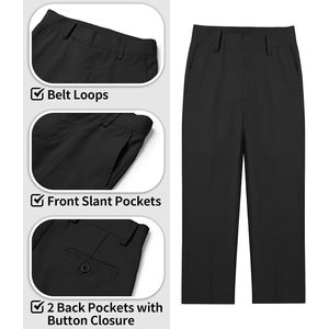 Pantalones de Vestir para Niños, Corte Recto, Cintura Ajustable, Poliéster de Peso Medio, con Bolsillos, para Niños Pequeños y Jóvenes - Product Image 4