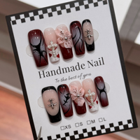 Nouveaux faux ongles à presser faits à la main, longs, carrés, avec paillettes, 10 pièces, de haute qualité, fleurs 3D, chrome, fournisseur d'ongles artificiels