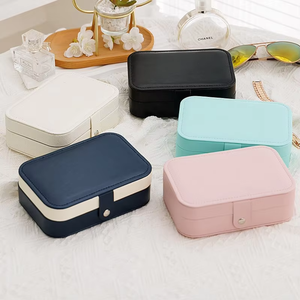 PU Leather Portable Travel Jewelry <b>Box</b> Double Layer Velvet Lining Custom Logo Storage Case - Product Image 1