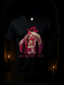 T-shirt Gotica da Donna Taglie Forti con Lettere Rosa e Teschio Rosso, Girocollo, Manica Corta, Vestibilità Ampia Casual, 100% Cotone - Product Image 2