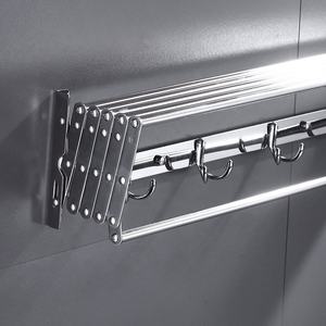 Porte-serviettes mural pliable moderne en acier inoxydable avec crochets et étagère à double niveau pour salle de bain, séchoir extensible de 60 cm - Product Image 3