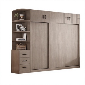 Armoire en bois massif, mobilier de chambre à coucher, style moderne minimaliste, ensemble complet prêt à l'emploi, porte coulissante, armoire épaissie - Product Image 1