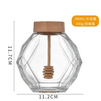 Pot à Miel en Verre Hexagonal en Gros avec Dipper en Bois et Couvercle en Liège