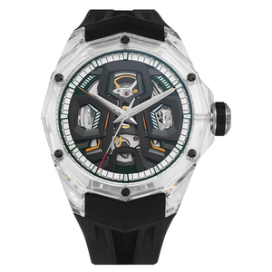 Montre mécanique squelette pour homme, boîtier en cristal saphir, bracelet en fluororubber, montre de sport de luxe - Product Image 1