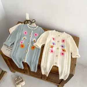 Sonbahar bebek tulum sevimli baskı örgü Romper erkek kız Vintage kazak tek parça Onesie yenidoğan giysileri bebek kıyafeti