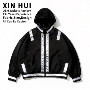 Blouson Bomber Hiver Techwear Réfléchissant Personnalisé Homme Coupe Ample Coupe-Vent Hip Hop Streetwear Rayures Argentées Polaire - Product Image 1