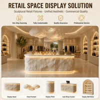 Comptoir d'îlot de présentation de vêtements en fausse pierre à double LED, entièrement assemblé, avec rangement pour boutique de vêtements
