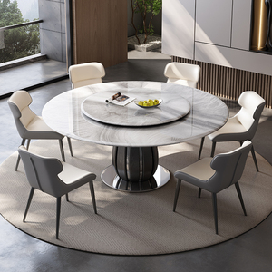 Ensemble de salle à manger moderne de luxe haut de gamme table ronde en acier inoxydable avec plateau tournant super chaise en pierre de cristal élégante et élégante - Product Image 4