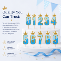 Bougies d'anniversaire numérotées bleues dégradées sur le thème du Petit Prince, bougies de gâteau à chiffres 0-9 avec couronne dorée scintillante pour fête de garçon