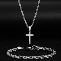 Desain Fashion Populer 3pcs/set Gelang Rantai Hitam Cincin Kalung Salib Hip Hop Perhiasan Punk untuk Pria Pesta