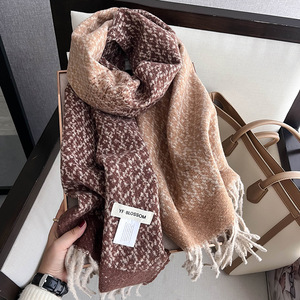 2024 nuovo stile invernale da donna scialle Color sfumato con fiocco di neve imitazione Cashmere stile lungo colore a contrasto scialle per gli uomini - Product Image 5