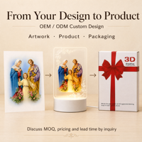 Veilleuse chrétienne La Sainte Famille en acrylique transparent 3D LED alimentée par USB, cadeau d'église, personnalisation OEM ODM, vente en gros