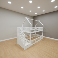 Lit superposé surélevé en bois de pin massif moderne pour enfants avec design en bois de rondin pour chambre à coucher, salon, école, appartement