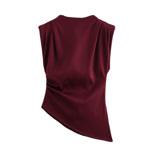 Top de verano para mujer con hombrera decorativa plisada, nuevo estilo Europeo Americano, venta al por mayor, Chaleco Corto, camiseta Sexy ajustada - Product Image 2