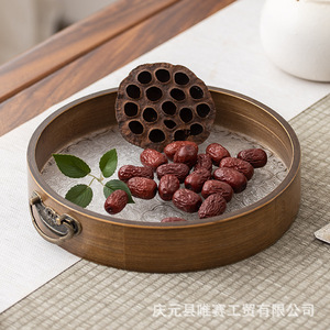 Bandeja de madera de bambú con base acrílica, redonda, para servir té, para uso doméstico, con asa. - Product Image 2