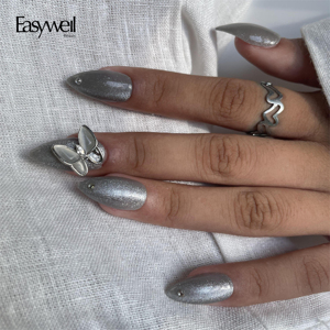 Easywell Tùy Chỉnh Handmade Mềm Gel Màu Xám Hạnh Nhân Móng Tay Acrylic Hộp Nhân Tạo Giả Móng Tay Móng Tay Bán Buôn Báo Chí Trên Móng Tay - Product Image 2