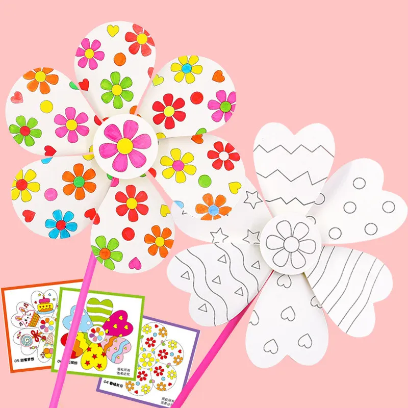 Em branco Windmill Jardim de infância Handmade Art Material Package Kid's DIY Pintura Graffiti Cor Puzzle Brinquedo Criativo Brinquedos Educativos