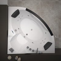 Baignoire d'angle à remous en acrylique à surface solide de luxe pour 2 personnes forme d'éventail d'hydromassage autoportante blanche moderne pour hôtels spa