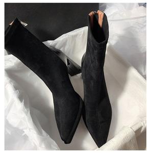 Botines de tacón alto de ante con punta fina, estilo francés elegante, versátiles y a la moda para mujer, Colección Otoño Invierno 2026 - Product Image 6