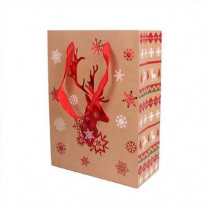 High Quality Christmas Gift Tote Bag Portable Santa Claus Elk <b>Pattern</b> <b>Paper</b> Shopping Bag in Stock - Product Image 3