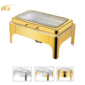 Plats de service de luxe 9L dorés, réchauds à buffet divisés, ensemble de service de buffet pour mariage, en acier inoxydable, pour hôtels - Product Image 1