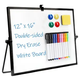 新设计小黑色双面桌面便携式白板迷你可折叠磁性干擦白板带支架