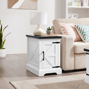 Farmhouse End Table With Barn Door Storage <b>Shelf</b> <b>Rustic</b> Sofa Side Table - Product Image 5