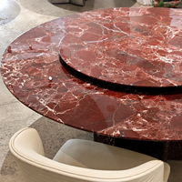 Table à manger ronde à double plateau en marbre Rosso Levanto, directement de l'usine, pour appartements, villas et salles à manger d'hôtels
