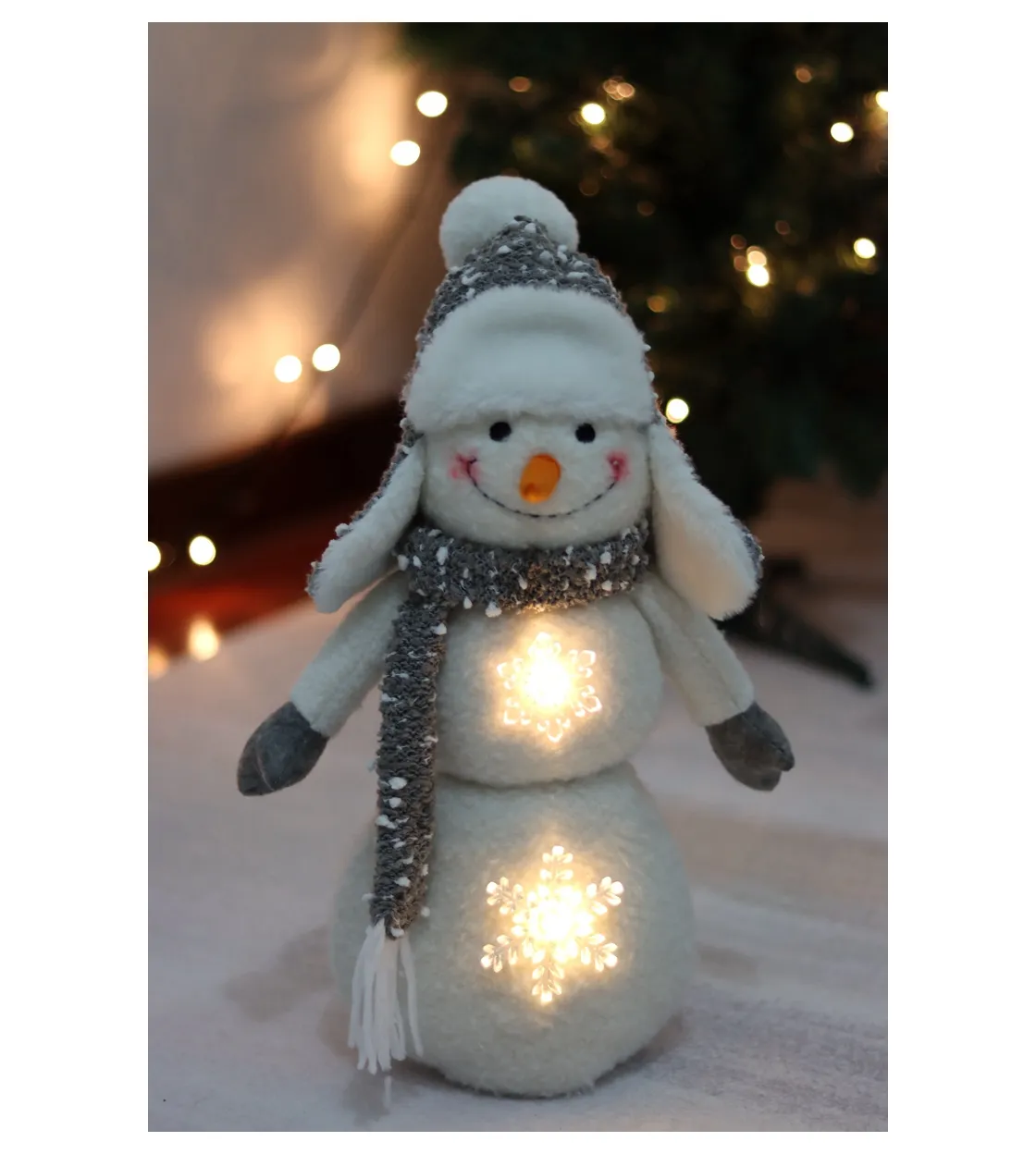 Glowing Fabric Decor White Snowman Ornament Christmas Snowman Decoration With Led
