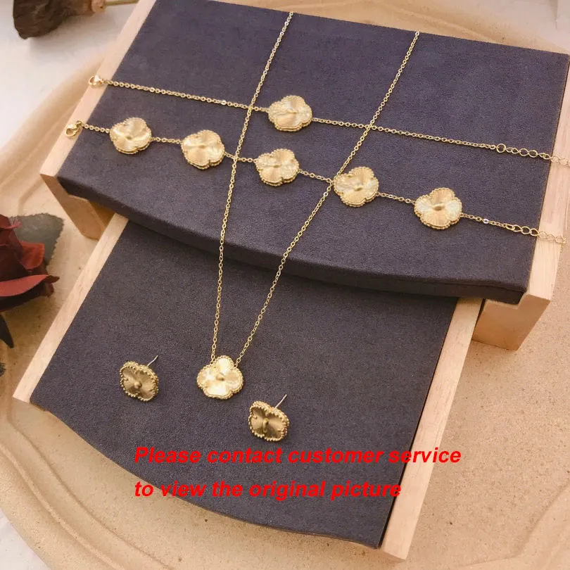 Four Leaf Clover Jewelry Set Necklace Bracelet Earrings Non Fade Gold Plated Stainless Steel High Quality Luxury 18K Gold