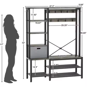 <span class=keywords><strong>Porte</strong></span>-<span class=keywords><strong>manteau</strong></span> d'entrée en métal avec 3 étagères et 4 crochets – Meuble minimaliste pour rangement de salle de bain - Product Image 2