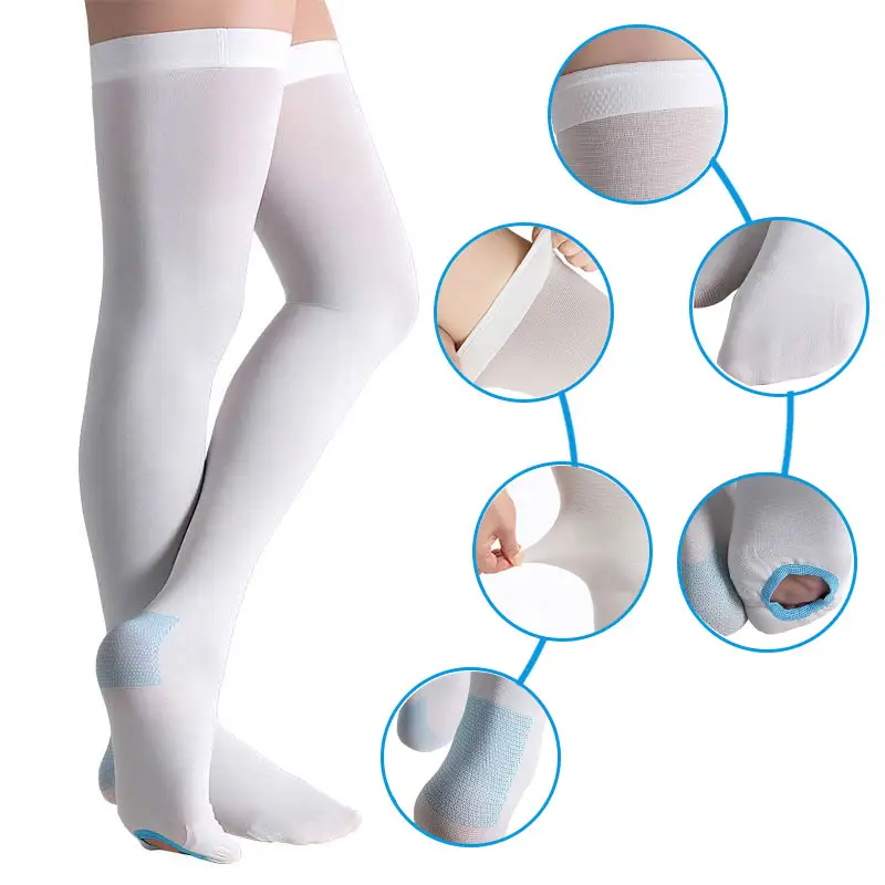 Özel anti-embolizm çorap açık ayak tıbbi hemşire uyluk yüksek varis çorabı TED anti-embolicas medias de sıkıştırma