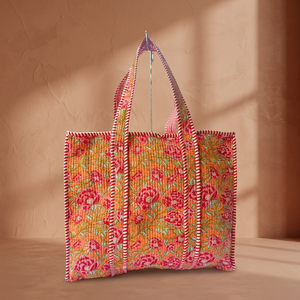 Bolso Tote de Algodón Acolchado con Estampado Floral, Estilo Boho, con Cierre de Cremallera, para Mujer, Verano, Playa - Product Image 1