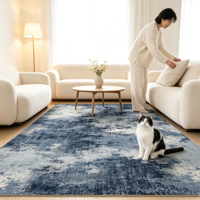 Tapis d'intérieur en polyester bleu dégradé abstrait vintage, personnalisé, antidérapant, fabriqué à la machine, grande taille, pour salon, décoration intérieure