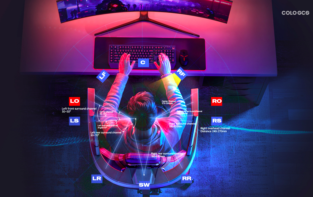 ORANGLES COLO GCS 7.1.2 Surround Sound Gaming Chair Audio System | Immersive 11-Speaker Seat Speaker with Dolby Atmos for PC/PS5/Xbox – Kuwait - angled perspective - presenting advantages - Image 4 of 6 | fits any environment | Purchase COLO GCS 7.1.2 Surround Sound Gaming Chair Audio System | Immersive 11-Speaker Seat Speaker with Dolby Atmos for PC/PS5/Xbox – Kuwait Michigan | Free Shipping ORANGLES