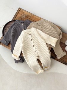 Versión Coreana de ropa de primavera y otoño para bebés, ropa de escalada de punto de color sólido para bebés y mujeres, pelele para <span class=keywords><strong>recién</strong></span> <span class=keywords><strong>nacidos</strong></span> - Product Image 5