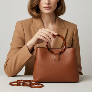 Bolso de Mano con Asa de Acrílico y Resina Marrón, con Anillo de Resina Imitación Carey, Diseño Ecológico Personalizado, Accesorio de Moda - Product Image 1