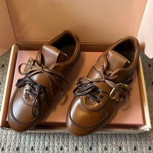 Brown <b>Men</b> and Women's Breathable Genuine Leather Lace-Up Flat Casual Shoes Designed by Luxury Brand for All Occasions - Product Image 1
